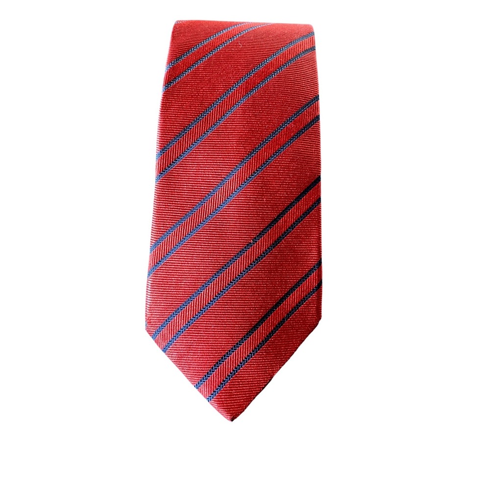 Ermenegildo Zegna 100% Silk Red Blue Stripe Mens Tie Repp Diagonal Stripe Italy